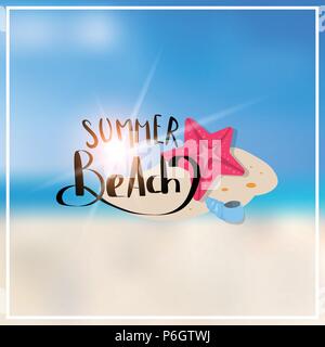 Seesterne Sommer verschwommene Meer bokeh Strand Hintergrund Frame design Abzeichen Urlaubszeit urlaub Schriftzug für logo Vorlagen Einladung Grußkarte Kunstdrucke und Poster Stock Vektor