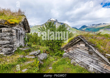 Alte Alphütten der Homlongsetra, Norwegen, Almhütten der ehemaligen Bergbauern Stockfoto