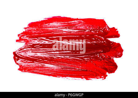 Rote Farbe Lippenstift Strich auf weißem Hintergrund Stockfoto