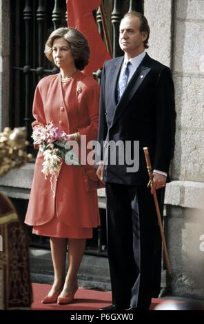 JUAN CARLOS I. REY DE ESPAÑA. ROMA 1938 -. FOTO DE 1991 JUNTO A LA REINA SOFIA DE GRECIA. Stockfoto