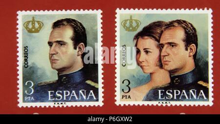 FILATELIA. . SELLOS DE COMPUTERWOCHE DEDICADOS A LOS REYES DE ESPAÑA Y JUAN CARLOS I SOFIA DE GRECIA. Stockfoto