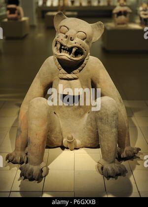 Klassische Veracruz Kultur. Mexiko. Geformte Weihrauch-Brenner Jaguar. Terrakotta. 600-900. Israel Museum. Jerusalem. Stockfoto