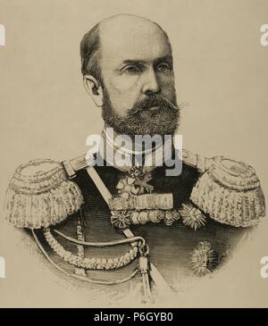 Nikolai Wassiljewitsch Baron von Kaulbars (1842-1905). General der Russischen Armee und militärischen Schriftsteller. Gravur. La Ilustracion Espanola, 1886. Stockfoto