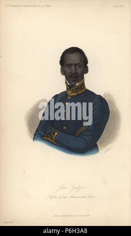 Jan Tzatzoe, Mann aus dem Volk der Xhosa in Südafrika, in Uniform. Papierkörbe Lithographie von J. Stier aus natürlichen James Cowles Prichard's Geschichte von Mensch, Balliere, London, 1855. Stockfoto