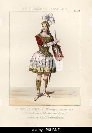 Sarah Louisa Fairbrother als Prinzessin Heckenrose in der Burlesque" Valentine und Orson", 1845. Schauspielerin und Tänzerin Fairbrother (1816-1890) war die Herrin von Prince George. Papierkörbe Lithographie von Thomas Hailes Lacy's 'weibliche Kostüme historischen, nationalen und Dramatische in 200 Platten", London, 1865. Lacy (1809-1873) war ein britischer Schauspieler, Dramatiker, theatralischen Manager und Verleger. Stockfoto