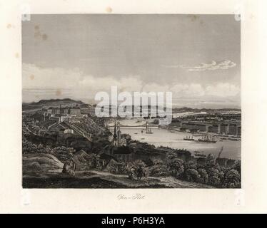 Ansicht der Stadt von Budapest auf der Donau, Mitte des 19. Jahrhunderts. Lithographie von Carl Hoffmann's Buch der Welt, Stuttgart, 1857. Stockfoto