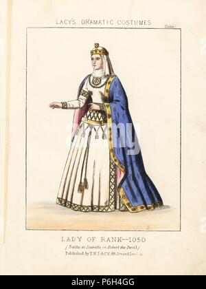 Französische Sopranistin Marie Battu (1838-1888), Isabelle, Dame von Rang, 1050, Giacomo Meyerbeers "Robert der Teufel." Papierkörbe Lithographie von Thomas Hailes Lacy's 'weibliche Kostüme historischen, nationalen und Dramatische in 200 Platten", London, 1865. Lacy (1809-1873) war ein britischer Schauspieler, Dramatiker, theatralischen Manager und Verleger. Stockfoto