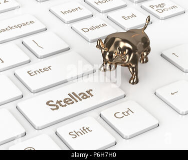 3D-Render von Computer Tastatur mit stellaren Button und Stier. Cryptocurrencies Konzept. Stockfoto