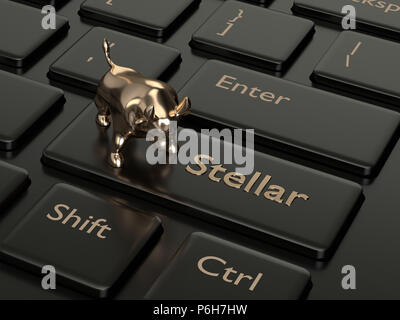 3D-Render von Computer Tastatur mit stellaren Button und Stier. Cryptocurrencies Konzept. Stockfoto