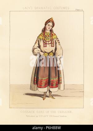 Kosak Mädchen aus der Ukraine, aus dem 19. Jahrhundert. Papierkörbe Lithographie von Thomas Hailes Lacy's 'weibliche Kostüme historischen, nationalen und Dramatische in 200 Platten", London, 1865. Lacy (1809-1873) war ein britischer Schauspieler, Dramatiker, theatralischen Manager und Verleger. Stockfoto