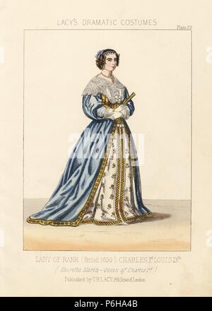 Henrietta Maria, Königin von Charles I, 1630. Papierkörbe Lithographie von Thomas Hailes Lacy's 'weibliche Kostüme historischen, nationalen und Dramatische in 200 Platten", London, 1865. Lacy (1809-1873) war ein britischer Schauspieler, Dramatiker, theatralischen Manager und Verleger. Stockfoto