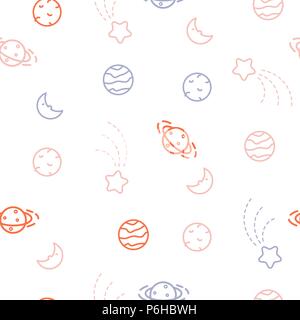 Planeten doodle Symbole kosmische nahtlose Vektor Muster. Stock Vektor