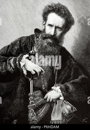 Hans Makart (1840-1884). Österreichische wissenschaftliche Geschichte Maler, Designer und Dekorateur, Kupferstich von Rico. La Ilustracion Espanola y Americana, 1884. Stockfoto