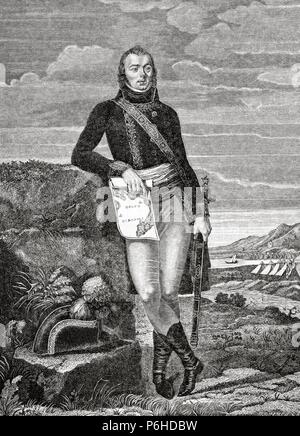 Etienne Jacques Joseph Alexandre MacDonald, 1. Herzog von Tarent (1765 Ð 1840). Marschall von Frankreich und militärischer Führer während der Französischen Revolution und der Napoleonischen Kriege. Kupferstich von Coqueret und La Chaussee. Historia de Francia, 1883. Stockfoto