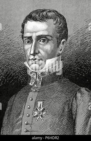 José Manso y Sola (1785-1863). Allgemeine und Captain General der königlichen Armee von Fernando VII und Elizabeth II. Stich von J. Serra Pausas. Stockfoto