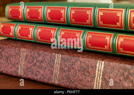 Seitenansicht des Vintage Books mit buchrücken Kopie Raum geschlossen. Stockfoto