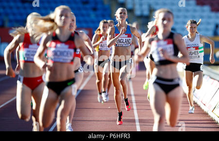 Hannah England (Mitte) in Aktion während der 1500m der Frauen 1, während der Tag einer der Muller britischen Leichtathletik Meisterschaften an Alexander Stadium, Birmingham. Stockfoto