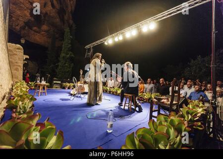 Concierto de Maria del Mar Bonet en El Santuario de nostra Senyora de Gràcia, Llucmajor, Campos. Mallorca Islas Baleares. España. Stockfoto