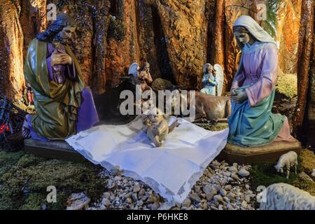 Belen, Iglesia Catolica, Santuario de Nostra Senyora de Cura, ubicado en El Puig de Cura, Pla de Mallorca, Mallorca, Islas Baleares, España. Stockfoto