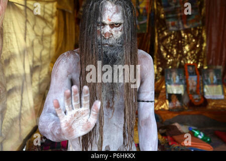 Portrait von Naga saddhu sadhu Baba während Maha Kumbh mela in Allahabad, Indien 2013 Stockfoto