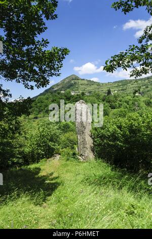 Gran Menhir de Counozouls herum, Valle de Aude, Roussillon, pirineos Orientales, Francia, Europa. Stockfoto