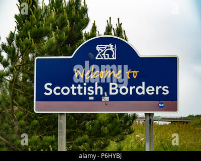 Zu Scottish Borders Schild auf der A1 an der Grenze zwischen England und Schottland willkommen Stockfoto