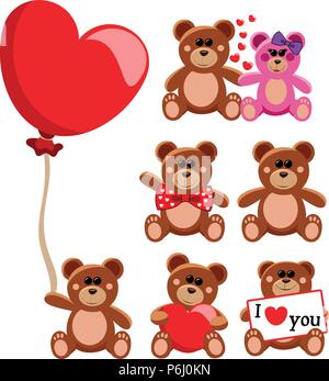 Einstellen der Teddybär über Liebe oder Valentinstag isoliert Stock Vektor