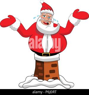 Santa Claus klemmt im Schornstein isoliert Stock Vektor