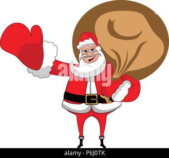 Santa Claus holding Sack voller Geschenke oder präsentiert isoliert Stock Vektor