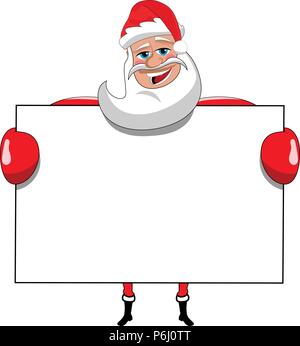 Weihnachtsmann cartoon Holding leere weiße Billboard Zeichen isoliert Stock Vektor