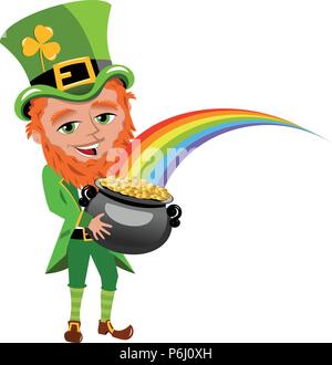 Saint Patricks Day Leprechaun Holding Pot of Gold Stock Vektor