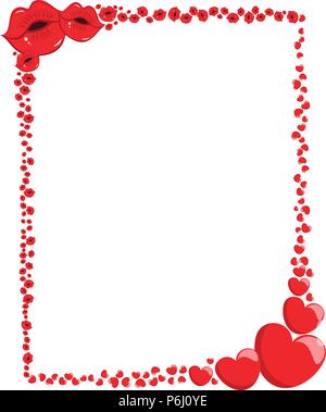 Dekorative Valentine Liebe Herzen und küsse Rahmen oder Stock Vektor