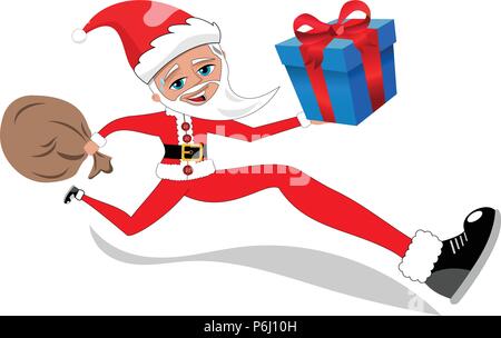 Santa Claus und Holding Weihnachtsgeschenk und Sack isoliert Stock Vektor