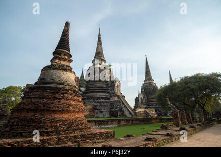 Wat Phra Sri Sanphet, der heiligste Tempel auf dem Gelände des alten königlichen Palast im alten Thailands Hauptstadt Ayutthaya Stockfoto