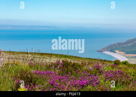 Porlock Somerset England Juni 27, 2018 Blick von oben von Porlock Hill, die die Küste von den Bristol Channel Stockfoto