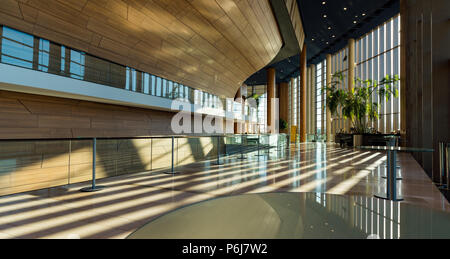 Innenraum der modernen Gebäude Palast der Künste (MUPA). MUPA ist die beliebteste Music Hall und kulturelle Zentrum in Budapest, offiziell eröffnet Stockfoto