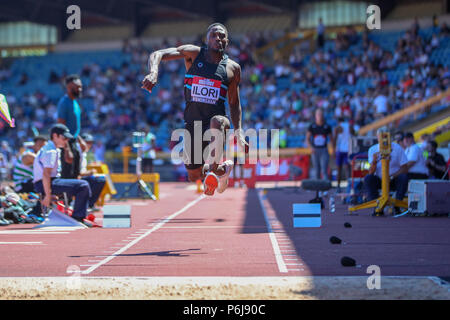 Birmingham, UK, 30. Juni 2018. Alexander Stadium, Birmingham, Großbritannien. 30. Juni, 2018. Die Muller britischen Leichtathletik Meisterschaften; Jonathan Ilori (GBR) im Dreisprung Credit: Aktion plus Sport/Alamy leben Nachrichten Stockfoto