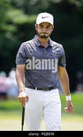 Potomac, MD, USA. 30. Juni, 2018. Abraham Ancer während der dritten Runde der Quicken Loans Nationalen an TPC Potomac in Potomac, MD. Justin Cooper/CSM/Alamy leben Nachrichten Stockfoto