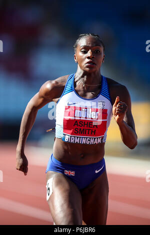 Alexander Stadium, Birmingham, Großbritannien. 30. Juni, 2018. Die Muller britischen Leichtathletik Meisterschaften; Dina Asher-Smith (GBR) gewinnt die 100 Meter Credit: Aktion plus Sport/Alamy leben Nachrichten Stockfoto