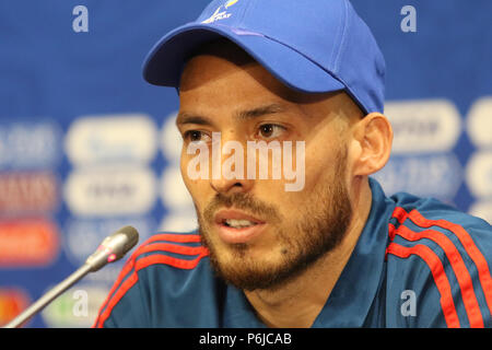 Luzhniki Stadion, Moskau, Russland. 30. Juni, 2018. FIFA Fußball-WM, Spanisch Pressekonferenz und offiziellen Trainings; David Silva vor dem Spiel gegen Russland am 1. Juli Kreditkarten: Aktion plus Sport/Alamy leben Nachrichten Stockfoto