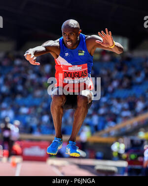Alexander Stadium, Birmingham, Großbritannien. 30 Jun, 2018. Die britische Leichtathletik WM 2018. Nathan Douglas benötigt Gold in der Mens Dreisprung Finale mit 16,83 m. Credit: Andy Gutteridge/Alamy leben Nachrichten Stockfoto