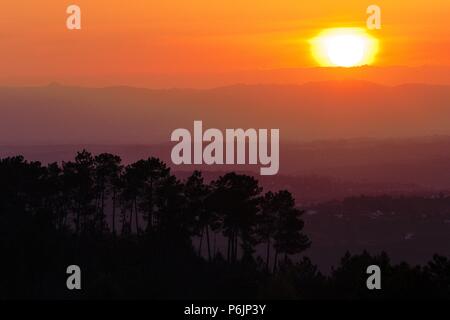 Llanuras onduladas de Beira Litoral desde Serra Da Estrela, Beira Alta, Portugal, Europa. Stockfoto