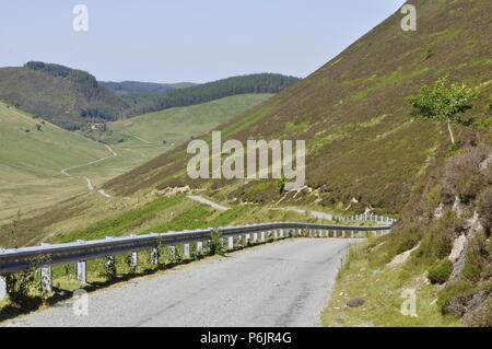 Blick nach Norden/Nordwesten auf der Straße zwischen Lake Vyrnwy in Powys und Bala, Powys, Wales, UK. Stockfoto