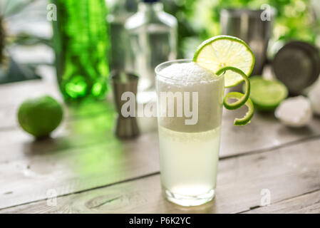 Ei Gin Fizz Cocktail mit Limetten garnieren. Die Gin Fizz Drink mit Zutaten. Stockfoto