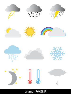 Satz von Wetter Symbole auf einem weißen Hintergrund Stockfoto