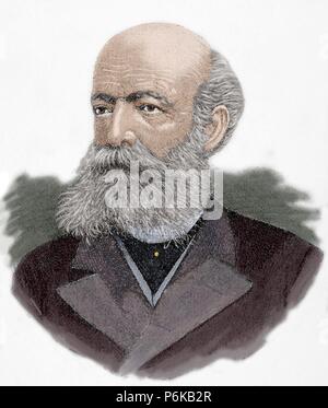 Friedrich August Kekule von Stradonitz (1829-1896). Deutscher Chemiker. Kupferstich, 19. Jahrhundert. Farbige. Stockfoto