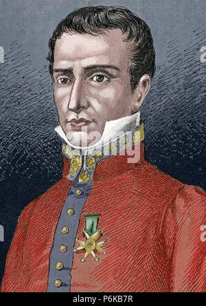 José Manso y Sola (1785-1863). Allgemeine und Captain General der königlichen Armee von Fernando VII und Elizabeth II. Stich von J. Serra Pausas. Gefärbt. Stockfoto