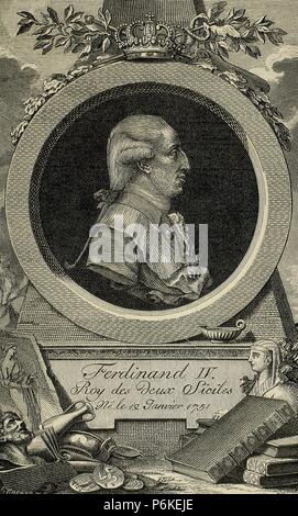 Ferdinand i. von beider Sizilien (1751-1825). War der dritte Sohn von König Charles III von Spanien. Kupferstich von Cremer. des 19. Jahrhunderts. Stockfoto