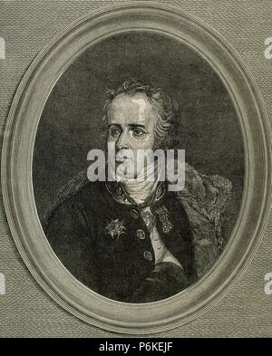 Maximilien Sebastien Foy (1775-1825). Französischer Feldherr, Staatsmann und Schriftsteller. Porträt. Kupferstich von A. Lefevre. des 19. Jahrhunderts. Stockfoto