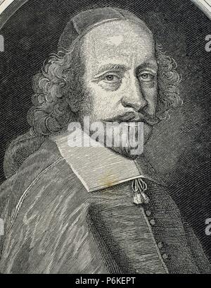 Jules Mazarin (1602-1661). Italienischer Kardinal, Diplomat und Politiker. Hauptminister von Frankreich von 1642 bis zu seinem Tod. Porträt. Kupferstich, 19. Jahrhundert. Stockfoto